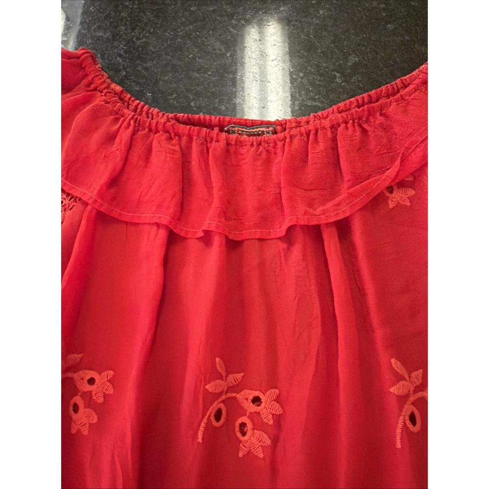 Johnny Was Red Blouse Eyelet Embroidered Elastic Sleeve Ruffled S Off Shoulder - Picture 4 of 10